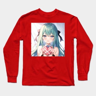 A girl holding a box in the shape of a heart Long Sleeve T-Shirt